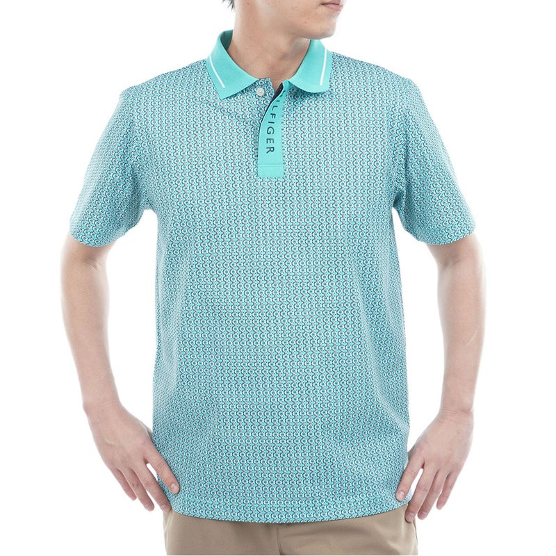 トミー ヒルフィガー ゴルフ TOMMY HILFIGER GOLF メンズ 小紋柄プリント 半袖ポロシャツ THMA626 ブルーグリーン