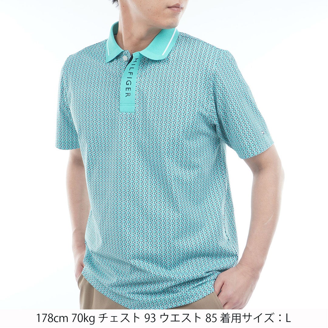 トミー ヒルフィガー ゴルフ TOMMY HILFIGER GOLF メンズ 小紋柄プリント 半袖ポロシャツ THMA626 ブルーグリーン
