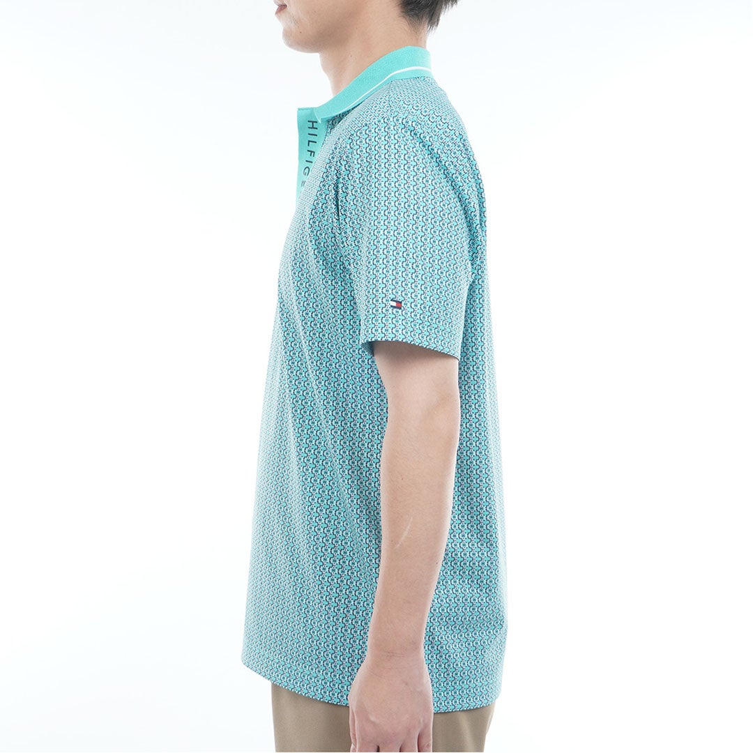 トミー ヒルフィガー ゴルフ TOMMY HILFIGER GOLF メンズ 小紋柄プリント 半袖ポロシャツ THMA626 ブルーグリーン