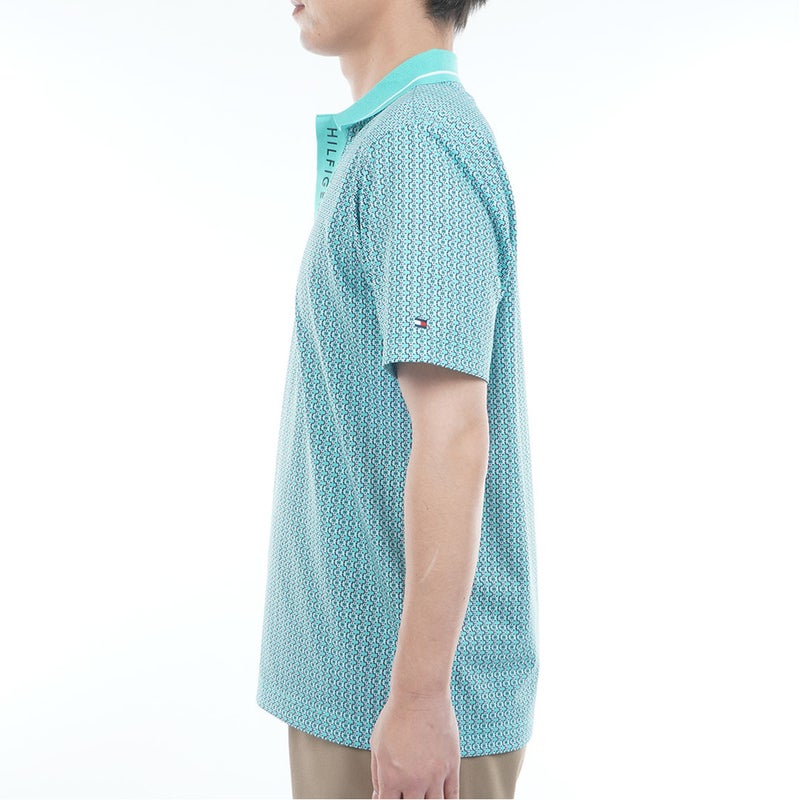 トミー ヒルフィガー ゴルフ TOMMY HILFIGER GOLF メンズ 小紋柄プリント 半袖ポロシャツ THMA626 ブルーグリーン