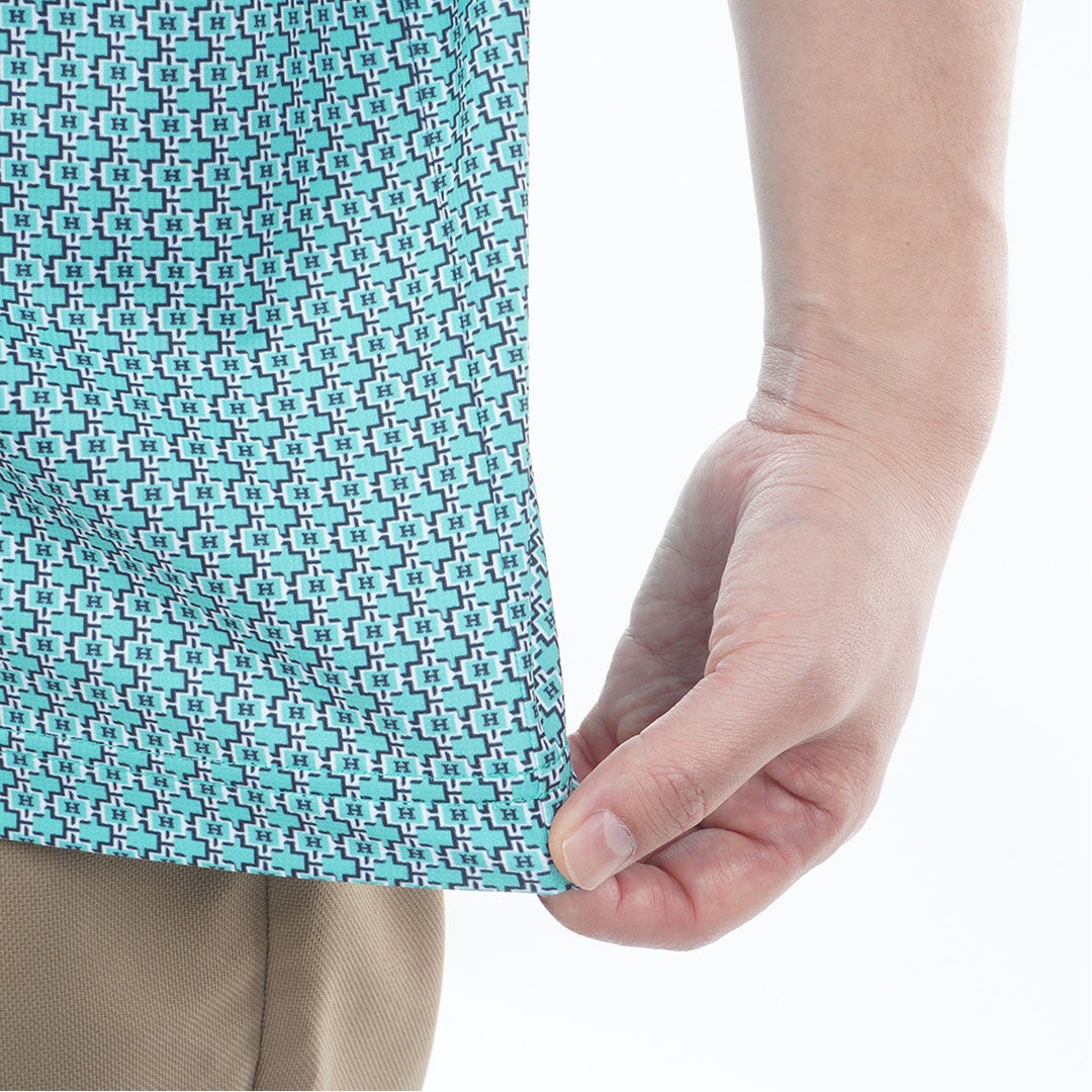 トミー ヒルフィガー ゴルフ TOMMY HILFIGER GOLF メンズ 小紋柄プリント 半袖ポロシャツ THMA626 ブルーグリーン