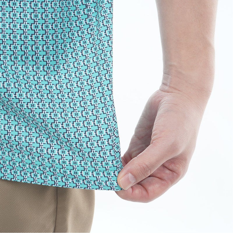 トミー ヒルフィガー ゴルフ TOMMY HILFIGER GOLF メンズ 小紋柄プリント 半袖ポロシャツ THMA626 ブルーグリーン