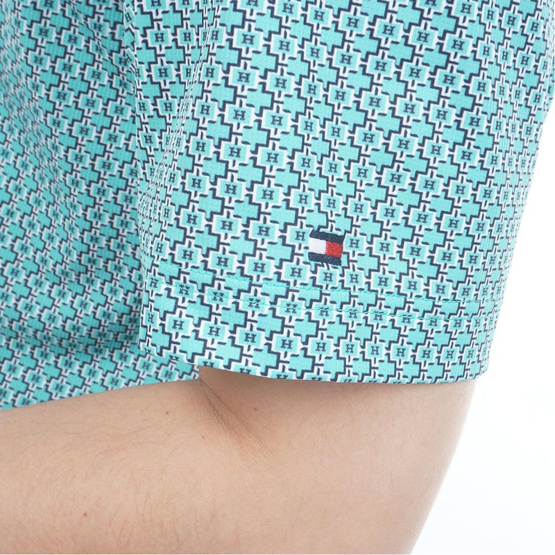 トミー ヒルフィガー ゴルフ TOMMY HILFIGER GOLF メンズ 小紋柄プリント 半袖ポロシャツ THMA626 ブルーグリーン