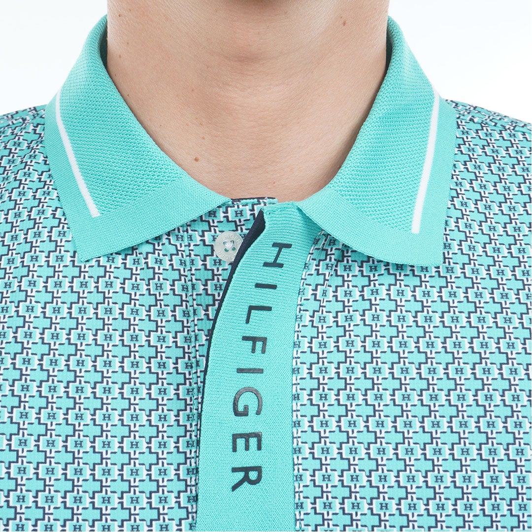 トミー ヒルフィガー ゴルフ TOMMY HILFIGER GOLF メンズ 小紋柄プリント 半袖ポロシャツ THMA626 ブルーグリーン