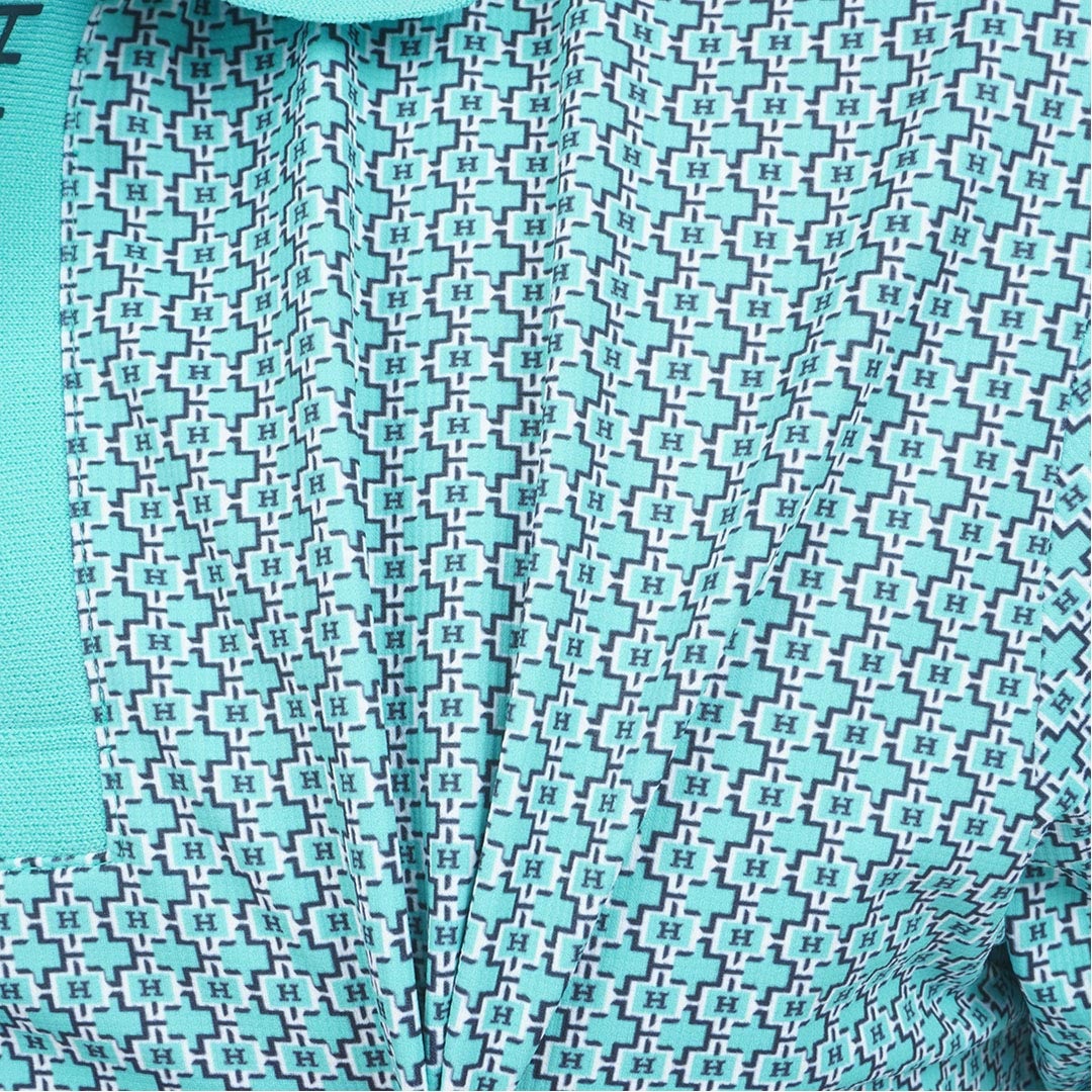 トミー ヒルフィガー ゴルフ TOMMY HILFIGER GOLF メンズ 小紋柄プリント 半袖ポロシャツ THMA626 ブルーグリーン