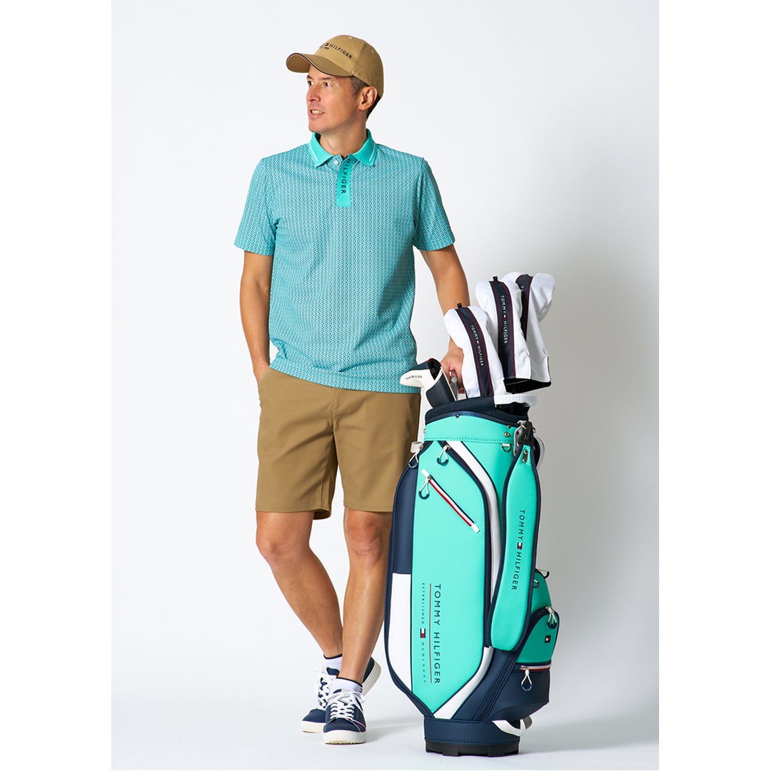 トミー ヒルフィガー ゴルフ TOMMY HILFIGER GOLF メンズ 小紋柄プリント 半袖ポロシャツ THMA626 ブルーグリーン