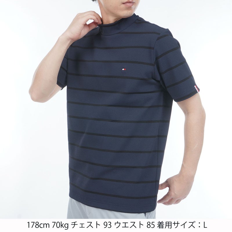 トミー ヒルフィガー ゴルフ TOMMY HILFIGER GOLF メンズ メッシュボーダー 半袖モックシャツ THMA627 ネイビー