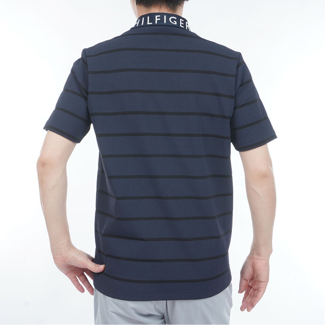 トミー ヒルフィガー ゴルフ TOMMY HILFIGER GOLF メンズ メッシュボーダー 半袖モックシャツ THMA627 ネイビー