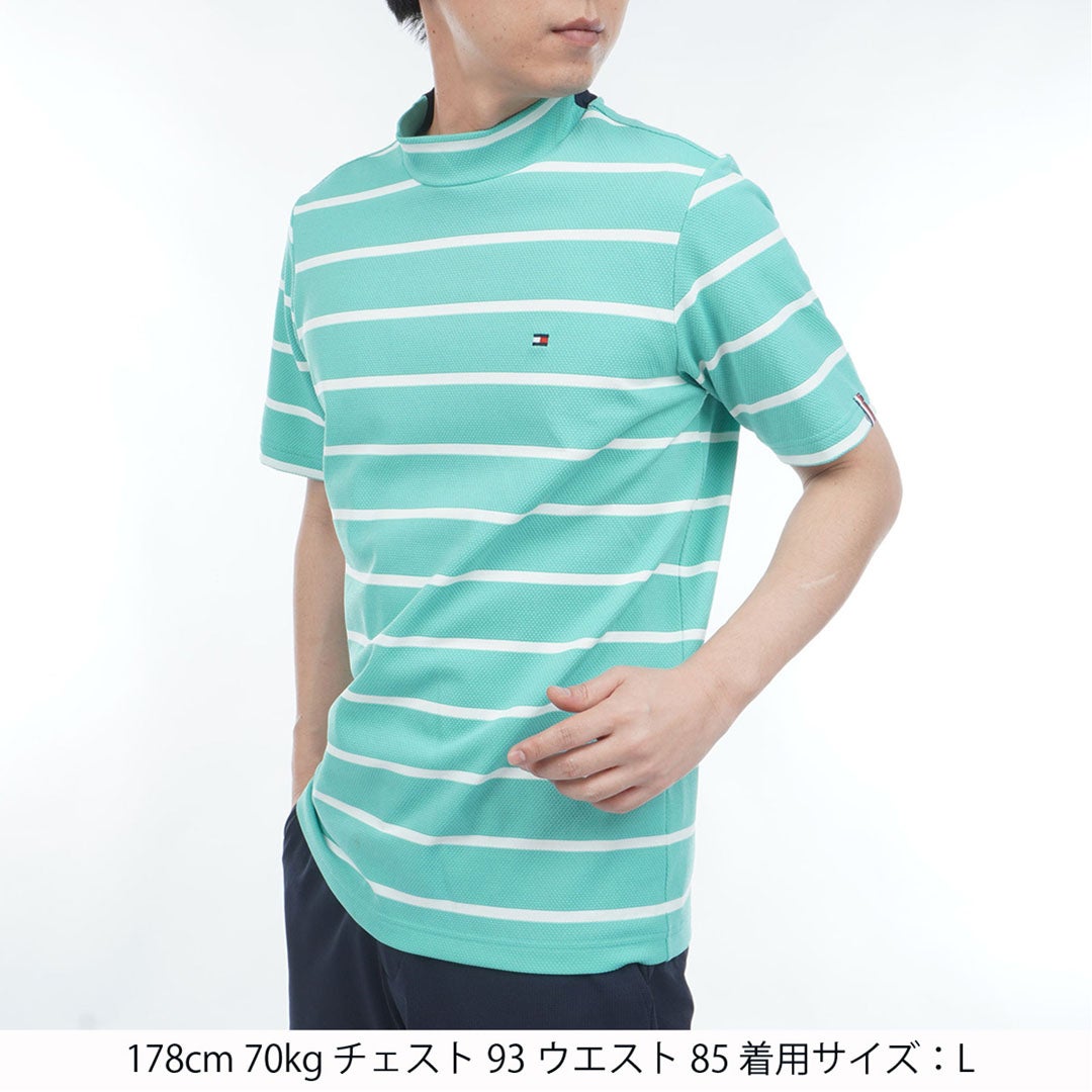 トミー ヒルフィガー ゴルフ TOMMY HILFIGER GOLF メンズ メッシュボーダー 半袖モックシャツ THMA627 ブルーグリーン
