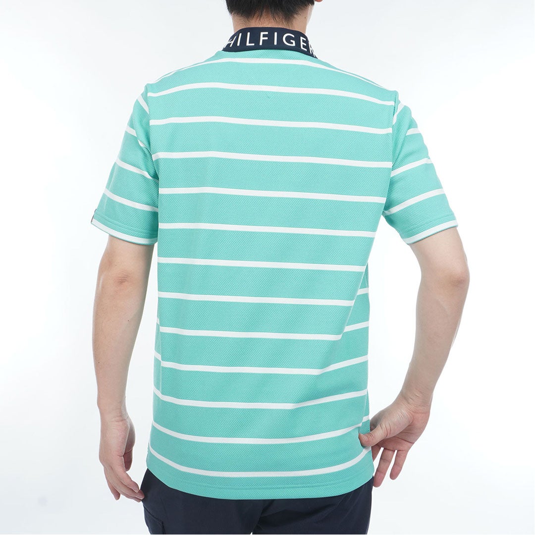 トミー ヒルフィガー ゴルフ TOMMY HILFIGER GOLF メンズ メッシュボーダー 半袖モックシャツ THMA627 ブルーグリーン