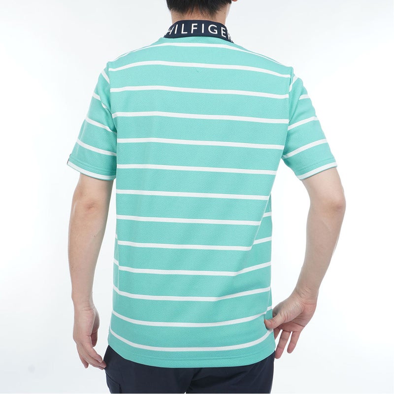 トミー ヒルフィガー ゴルフ TOMMY HILFIGER GOLF メンズ メッシュボーダー 半袖モックシャツ THMA627 ブルーグリーン
