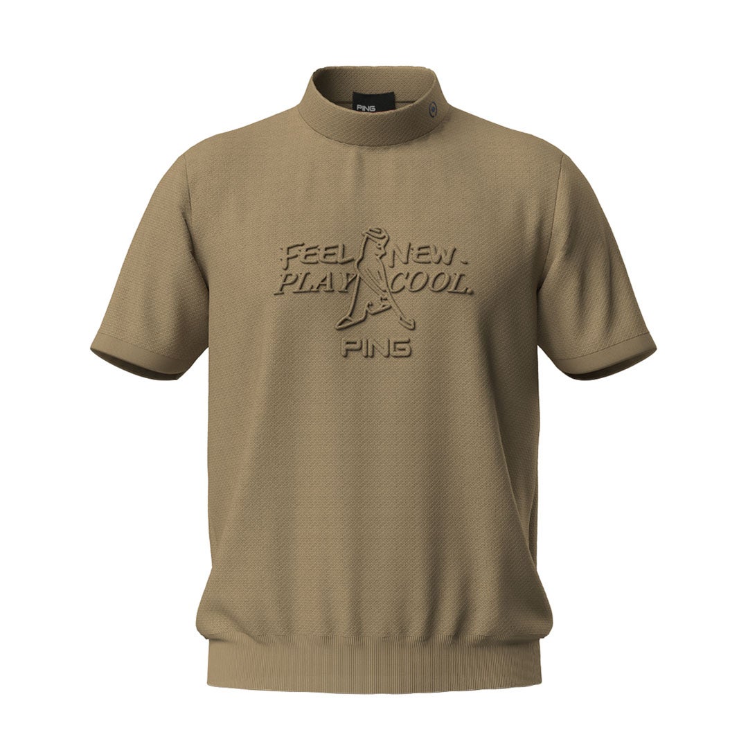 ピン アパレル PING APPAREL メンズ Mr.PINGエンボス半袖ハイネックニット ＜NATIVE＞ (MENNS) PIMA63S クロ/ベージュ 詳細3