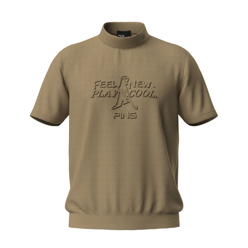 ピン アパレル PING APPAREL メンズ Mr.PINGエンボス半袖ハイネックニット ＜NATIVE＞ (MENNS) PIMA63S クロ/ベージュ 詳細3