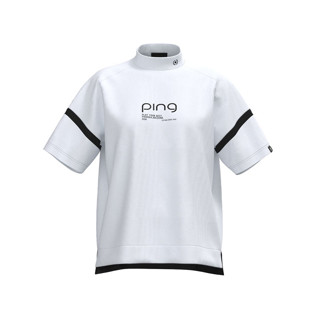 ピン アパレル PING APPAREL レディース レイブロックエコ配色切替半袖ハイネックシャツ (PERFORMANCE) PILA63G ホワイト 詳細1