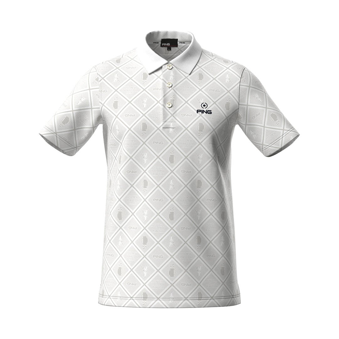 ピン アパレル PING APPAREL メンズ バイアスチェックプリントEPIX変形ストレッチサッカー半袖ポロシャツ (NATIVE) PIMA62Z ホワイト 詳細1