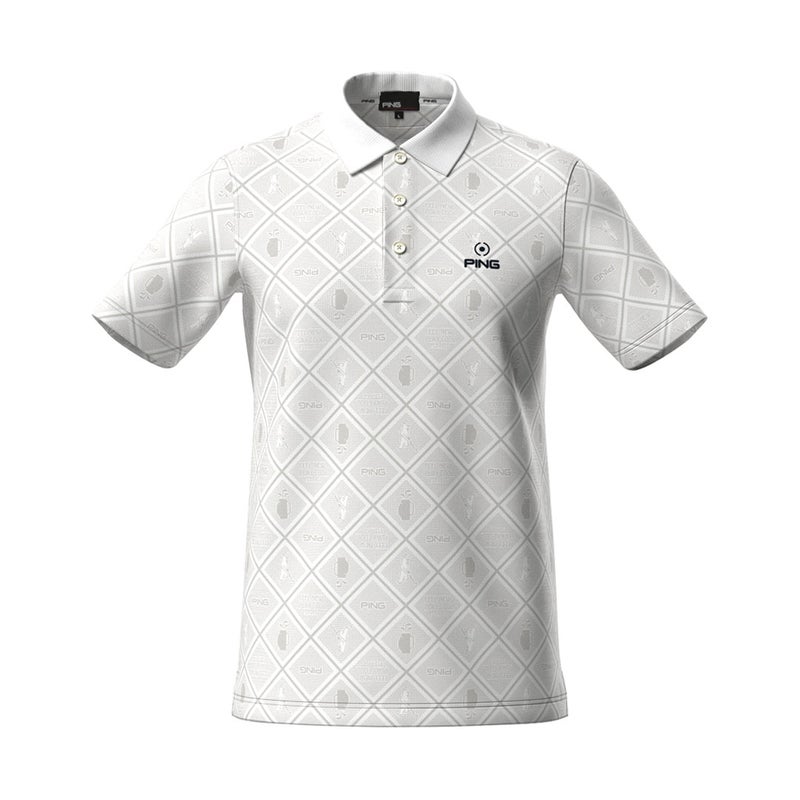 ピン アパレル PING APPAREL メンズ バイアスチェックプリントEPIX変形ストレッチサッカー半袖ポロシャツ (NATIVE) PIMA62Z ホワイト 詳細1
