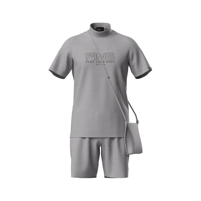 PING APPAREL ピンアパレル メンズ 全方向ストレッチドットメッシュ半袖ハイネックシャツ×ショートパンツ (PERFORMANCE) グレー 詳細1