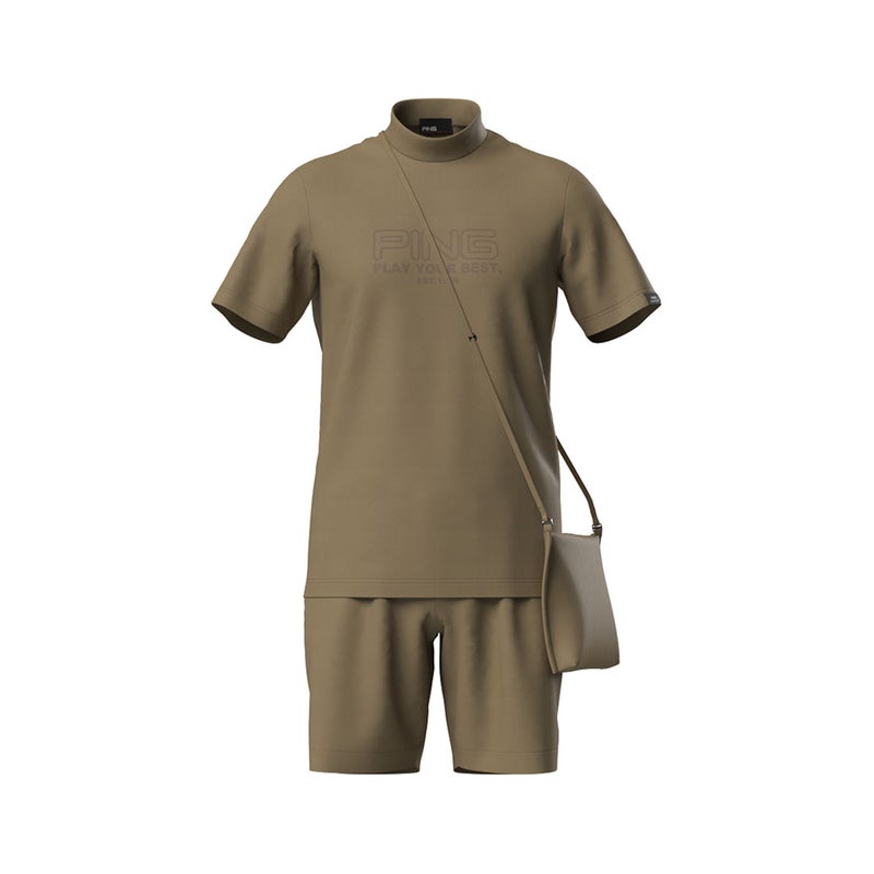 PING APPAREL ピンアパレル メンズ 全方向ストレッチドットメッシュ半袖ハイネックシャツ×ショートパンツ (PERFORMANCE) クロ/ベージュ 詳細15