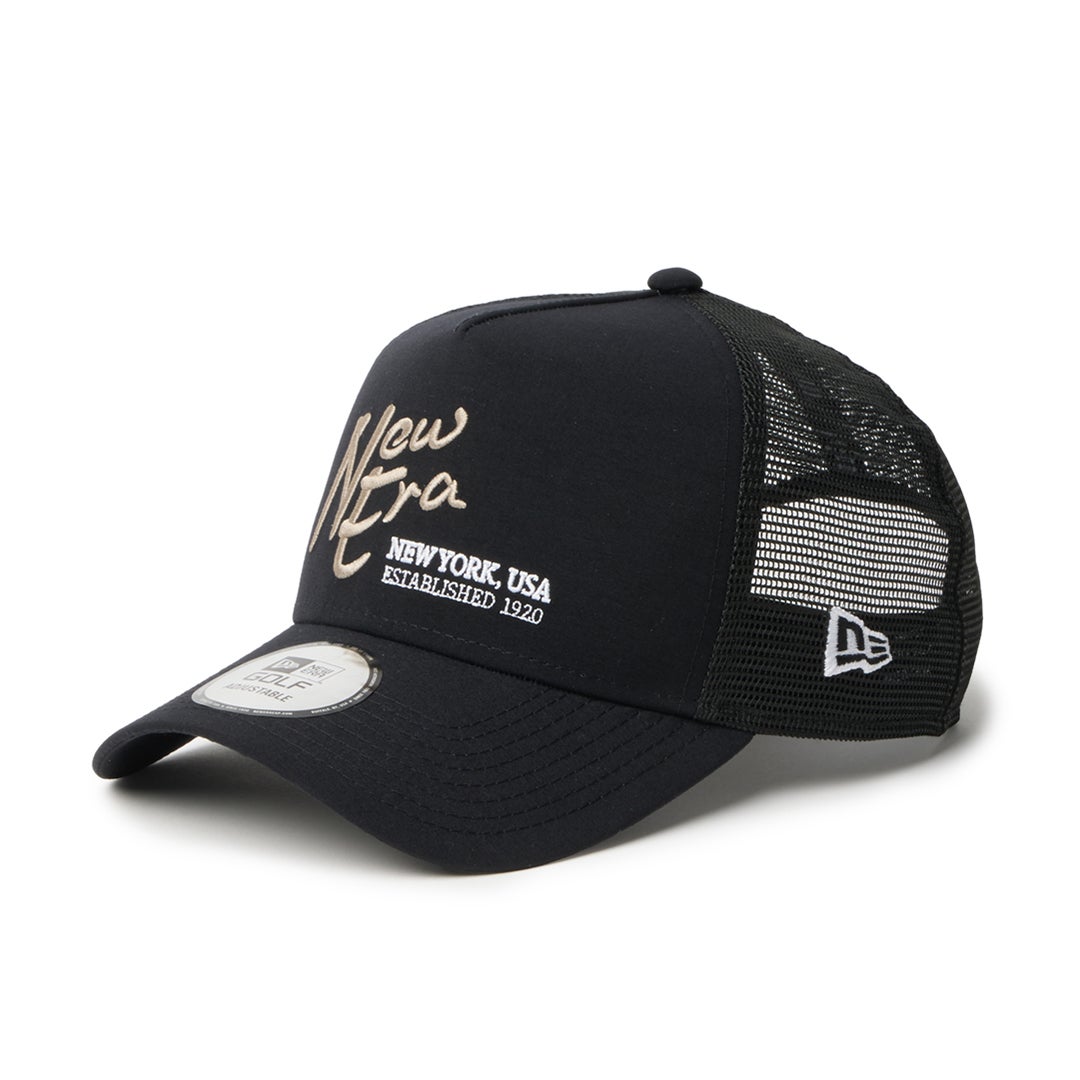 [ニューエラ]メンズ [GOLF] 9FORTY A-Frame トラッカー ナイロンタッサー NEW ERA NEW YORKUSA EST. 1920 ブラック　詳細1