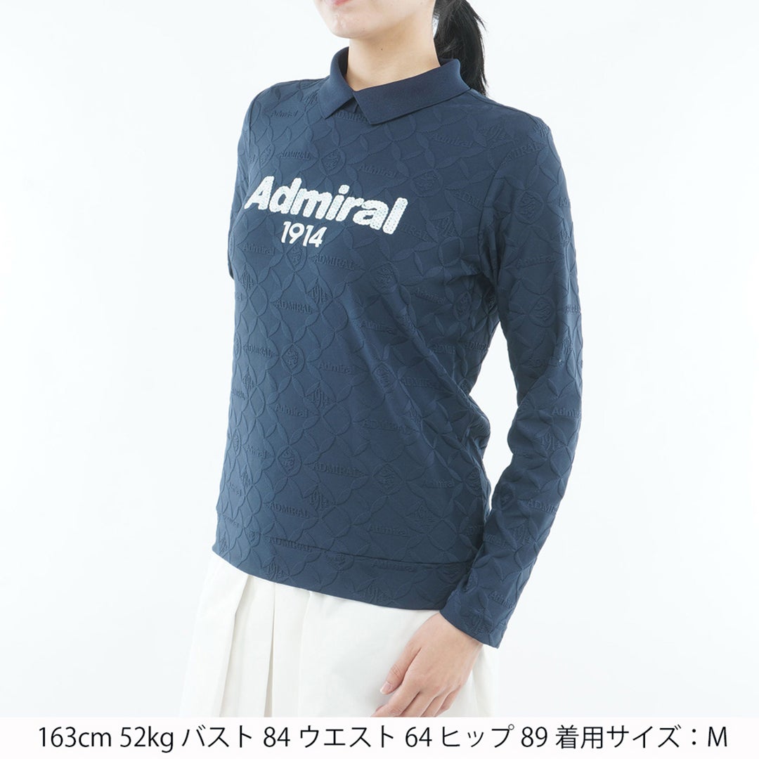  [アドミラル ゴルフ]　Admiral GOLF　レディース ダマスク柄 ジャガード モックシャツ  ADLA652 ネイビー　詳細1