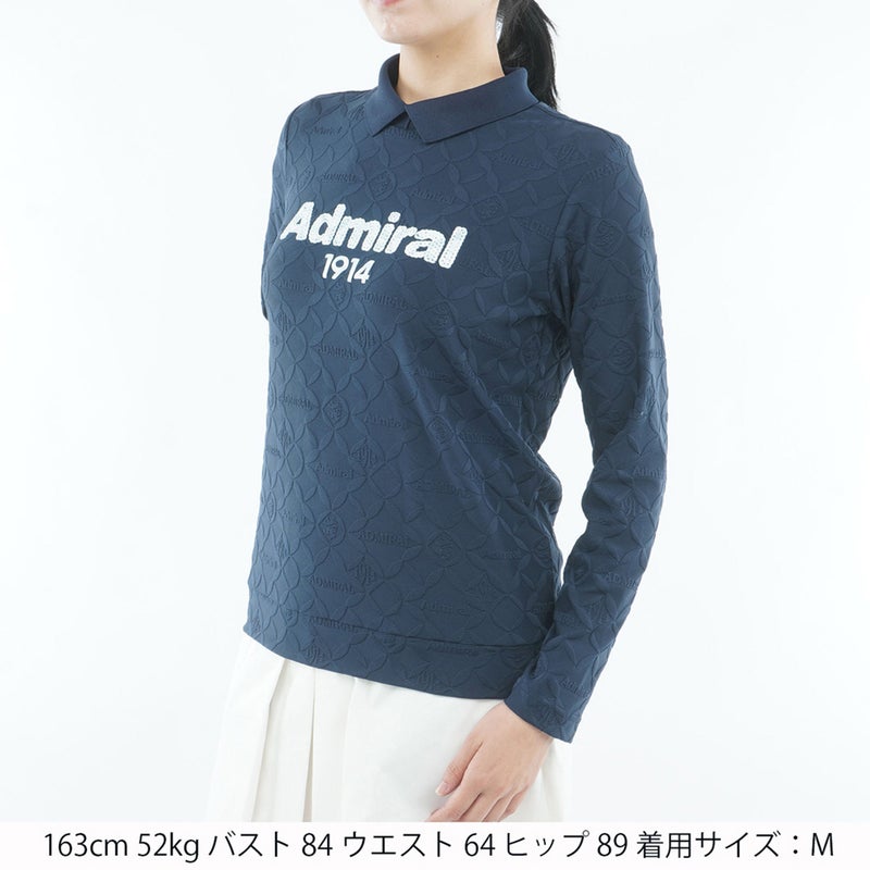  [アドミラル ゴルフ]　Admiral GOLF　レディース ダマスク柄 ジャガード モックシャツ  ADLA652 ネイビー　詳細1