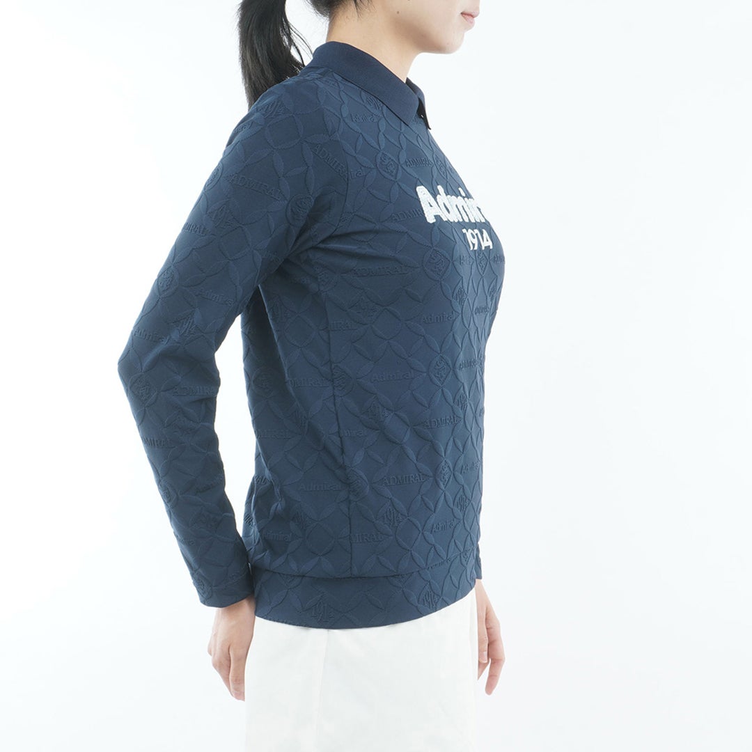  [アドミラル ゴルフ]　Admiral GOLF　レディース ダマスク柄 ジャガード モックシャツ  ADLA652 ネイビー　詳細4