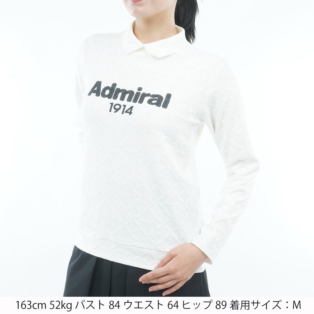  [アドミラル ゴルフ]　Admiral GOLF　レディース ダマスク柄 ジャガード モックシャツ  ADLA652 オフホワイト　詳細1