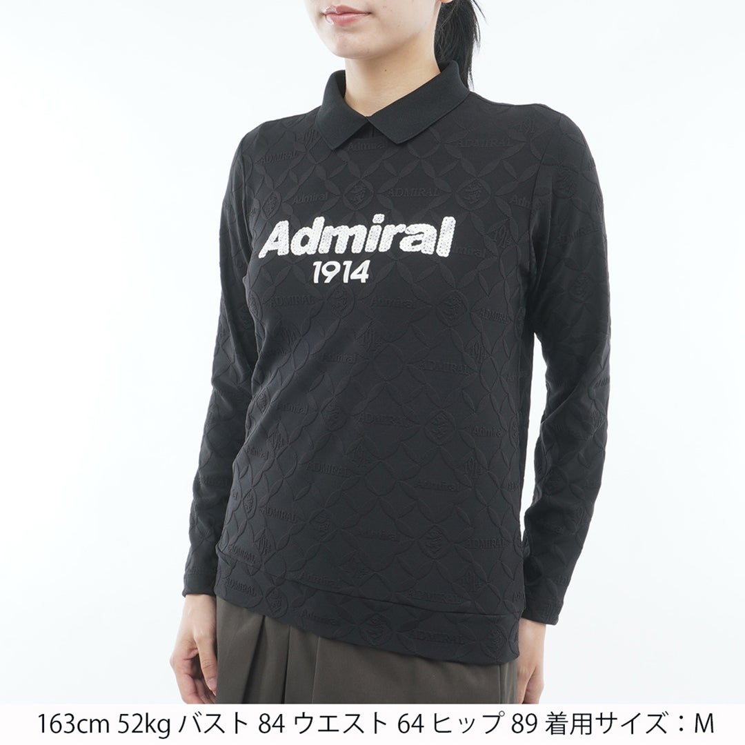  [アドミラル ゴルフ]　Admiral GOLF　レディース ダマスク柄 ジャガード モックシャツ  ADLA652 ブラック　詳細1