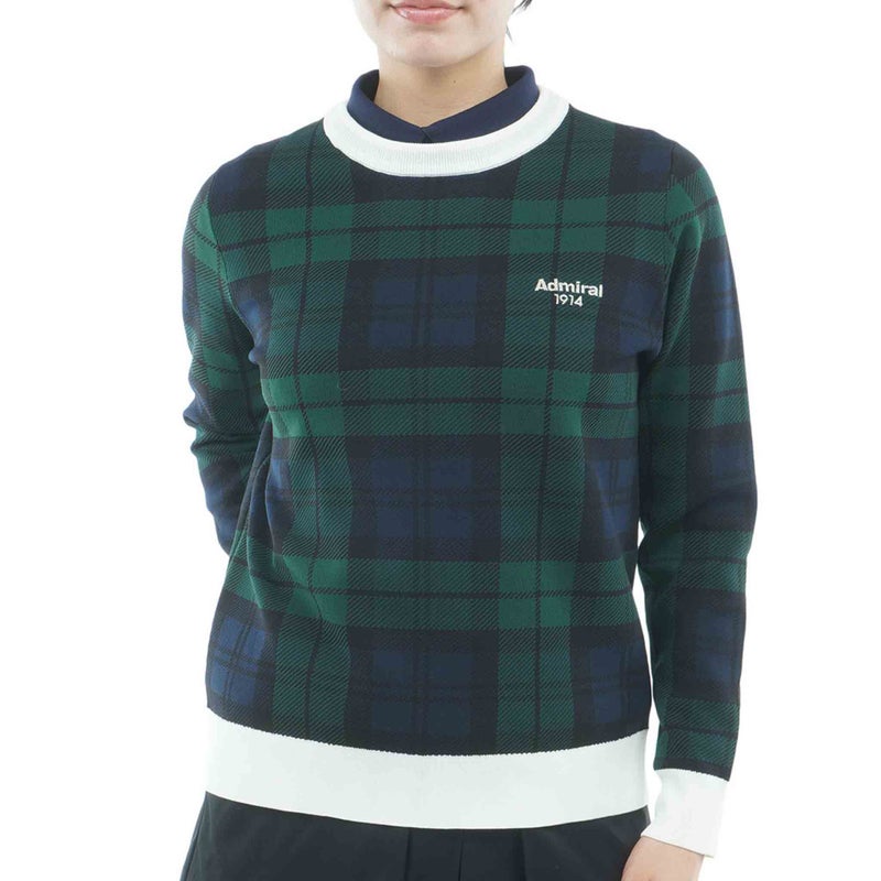 [アドミラル ゴルフ] Admiral GOLF レディース 長袖ジャカード クルーセーター ADLA658 ネイビー×グリーン　詳細
