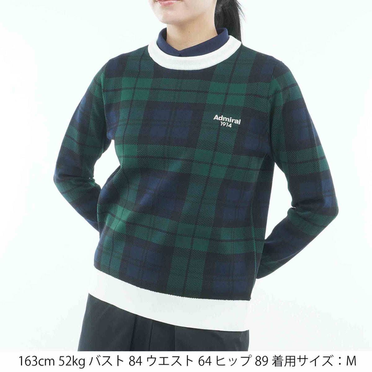 [アドミラル ゴルフ] Admiral GOLF レディース 長袖ジャカード クルーセーター ADLA658 ネイビー×グリーン　詳細1