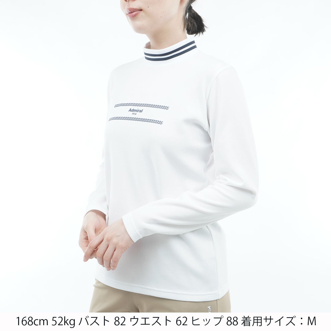 [アドミラル ゴルフ] Admiral GOLF レディース カラタッチ 長袖モックシャツ ADLA661 ホワイト　詳細1