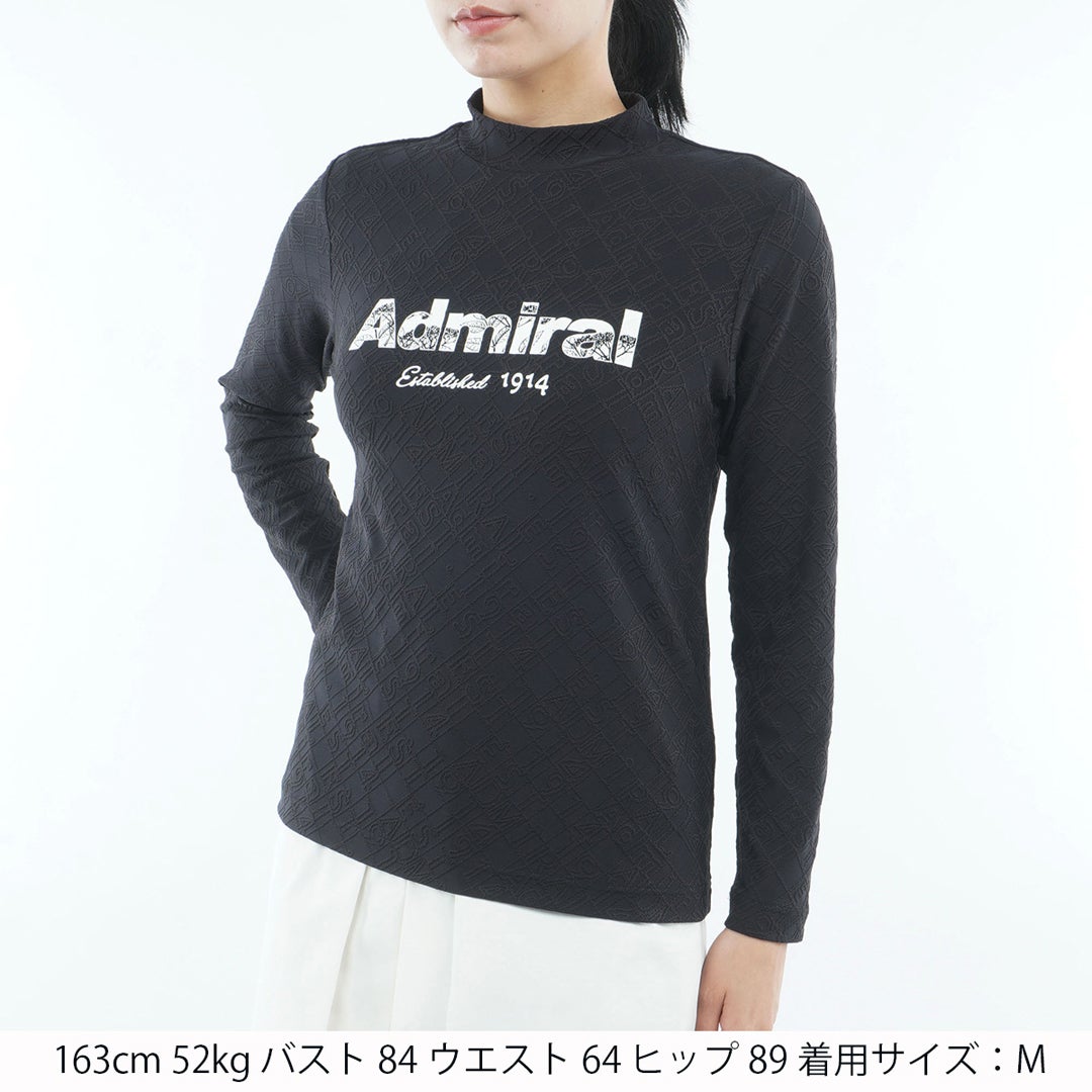 [アドミラル ゴルフ] Admiral GOLF レディース ロゴジャガード 長袖モックシャツ ADLA672 ブラック　詳細1