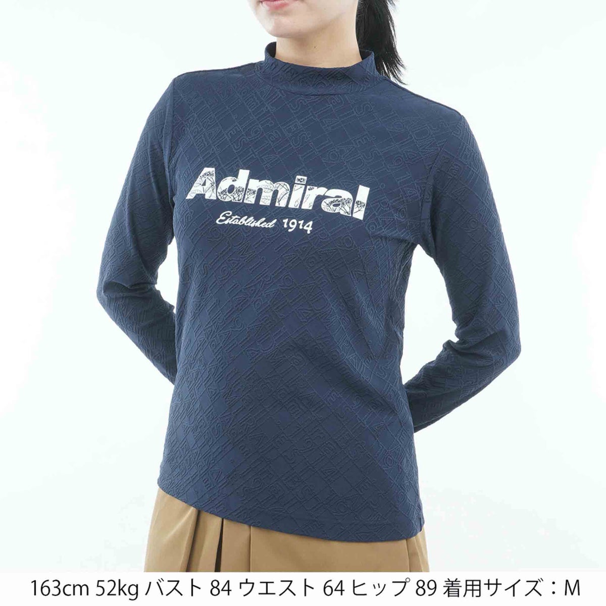 [アドミラル ゴルフ] Admiral GOLF レディース ロゴジャガード 長袖モックシャツ ADLA672 ネイビー　詳細1