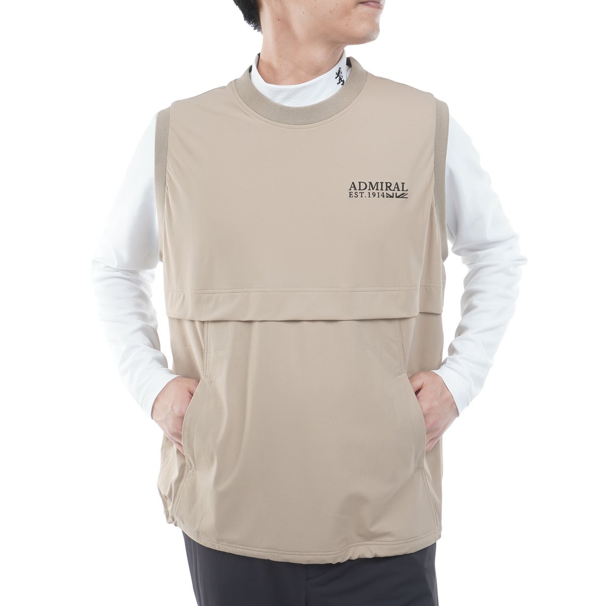 [アドミラル ゴルフ] Admiral GOLF メンズ 撥水 クルーネック ウィンドベスト サンドベージュ