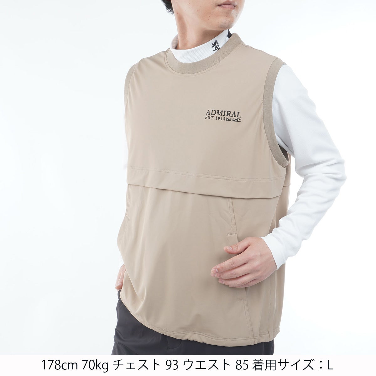 [アドミラル ゴルフ] Admiral GOLF メンズ 撥水 クルーネック ウィンドベスト サンドベージュ　詳細1