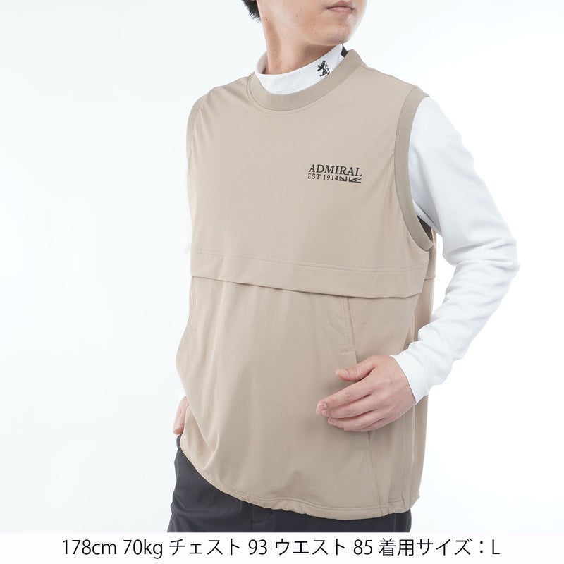 [アドミラル ゴルフ] Admiral GOLF メンズ 撥水 クルーネック ウィンドベスト サンドベージュ　詳細1