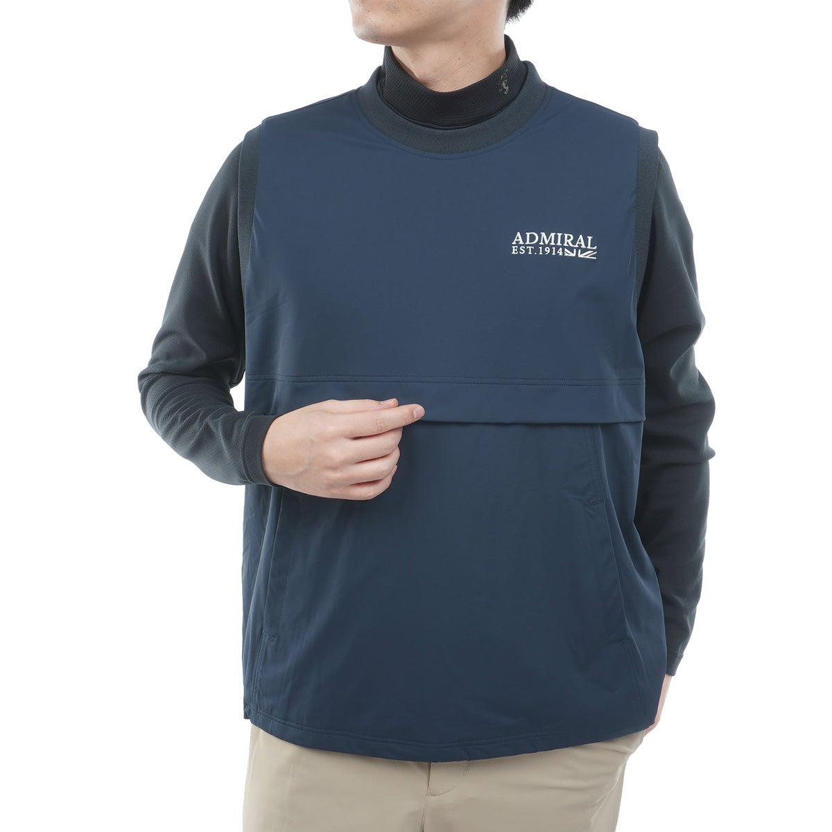 [アドミラル ゴルフ] Admiral GOLF メンズ 撥水 クルーネック ウィンドベスト ネイビー