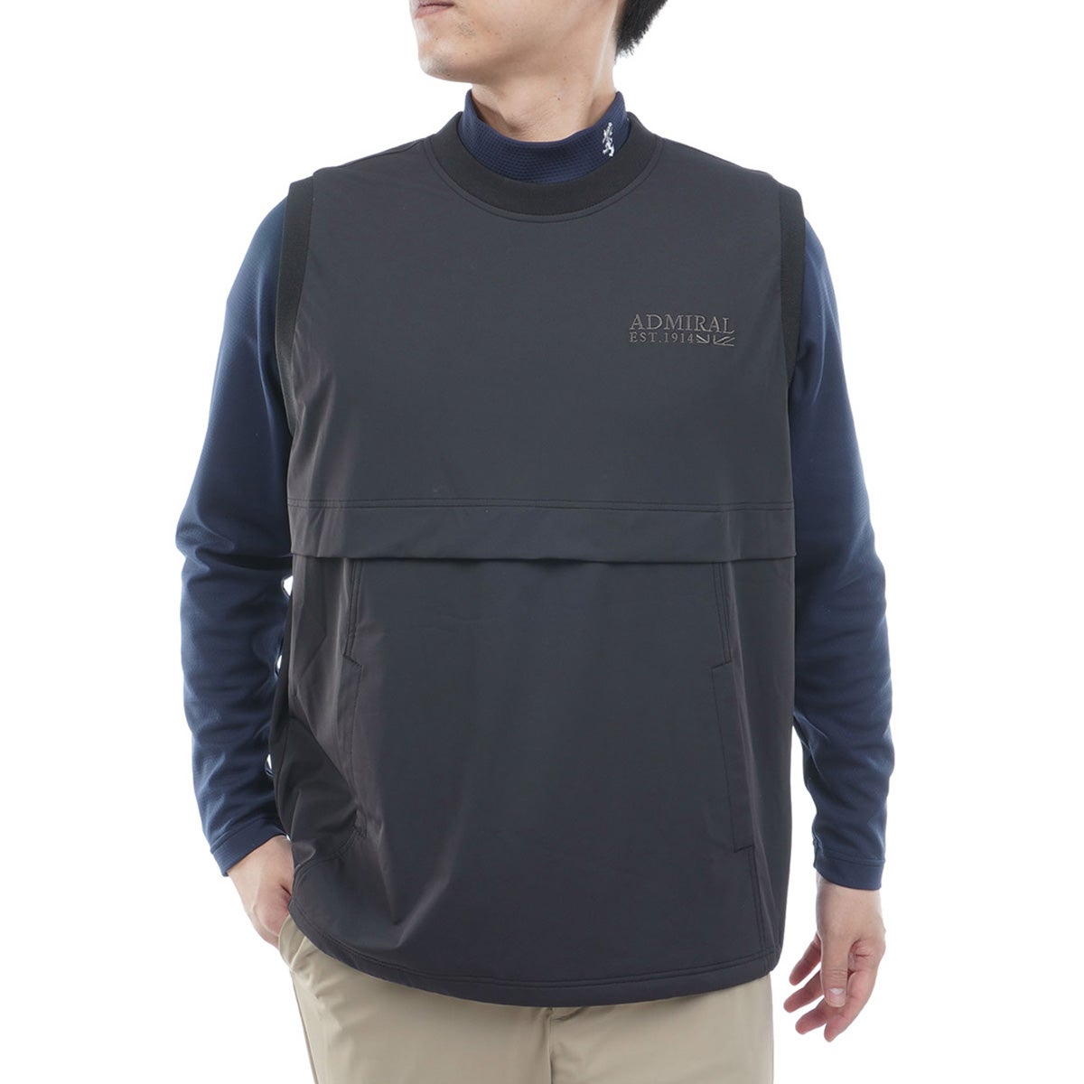[アドミラル ゴルフ] Admiral GOLF メンズ 撥水 クルーネック ウィンドベスト ブラック
