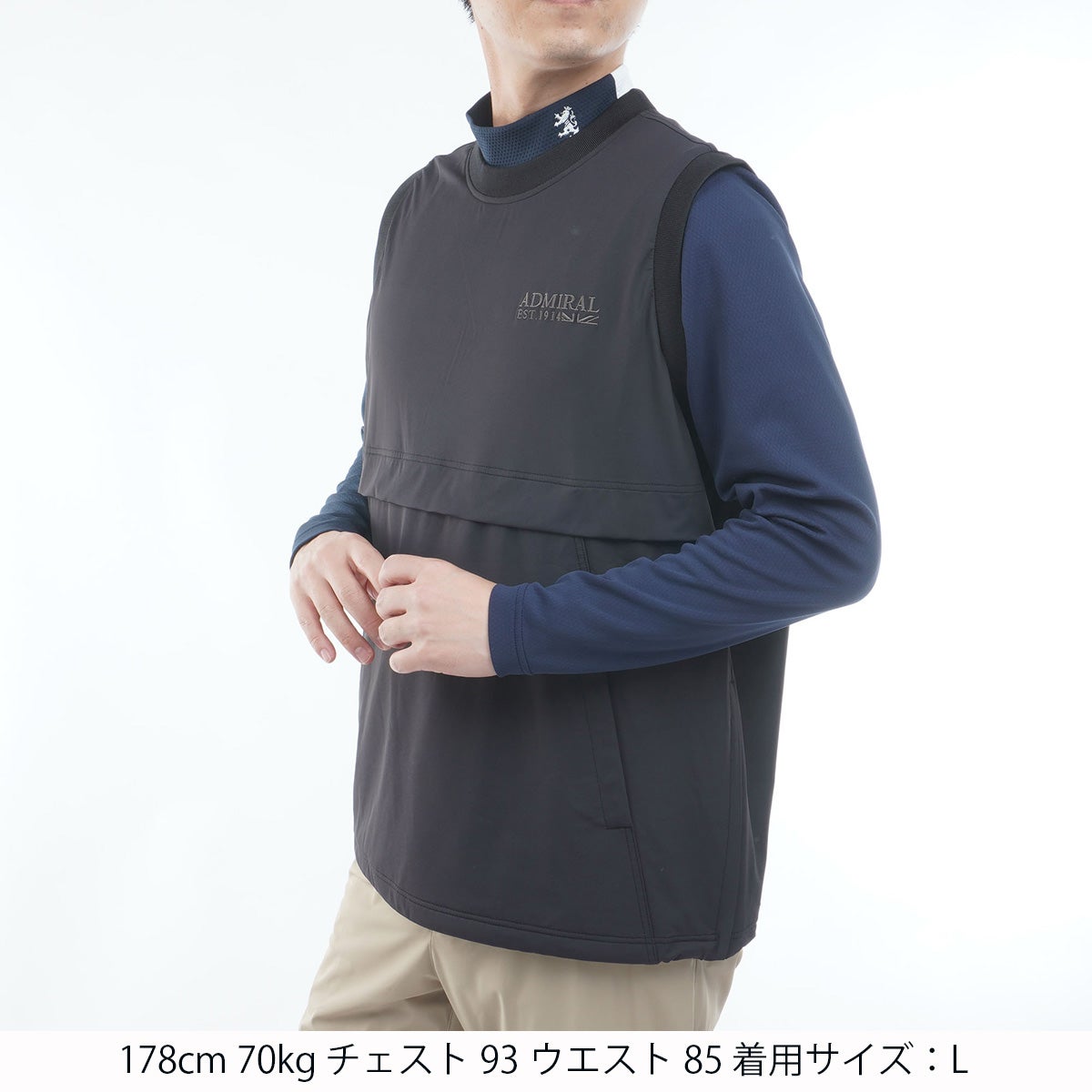 [アドミラル ゴルフ] Admiral GOLF メンズ 撥水 クルーネック ウィンドベスト ブラック　詳細1