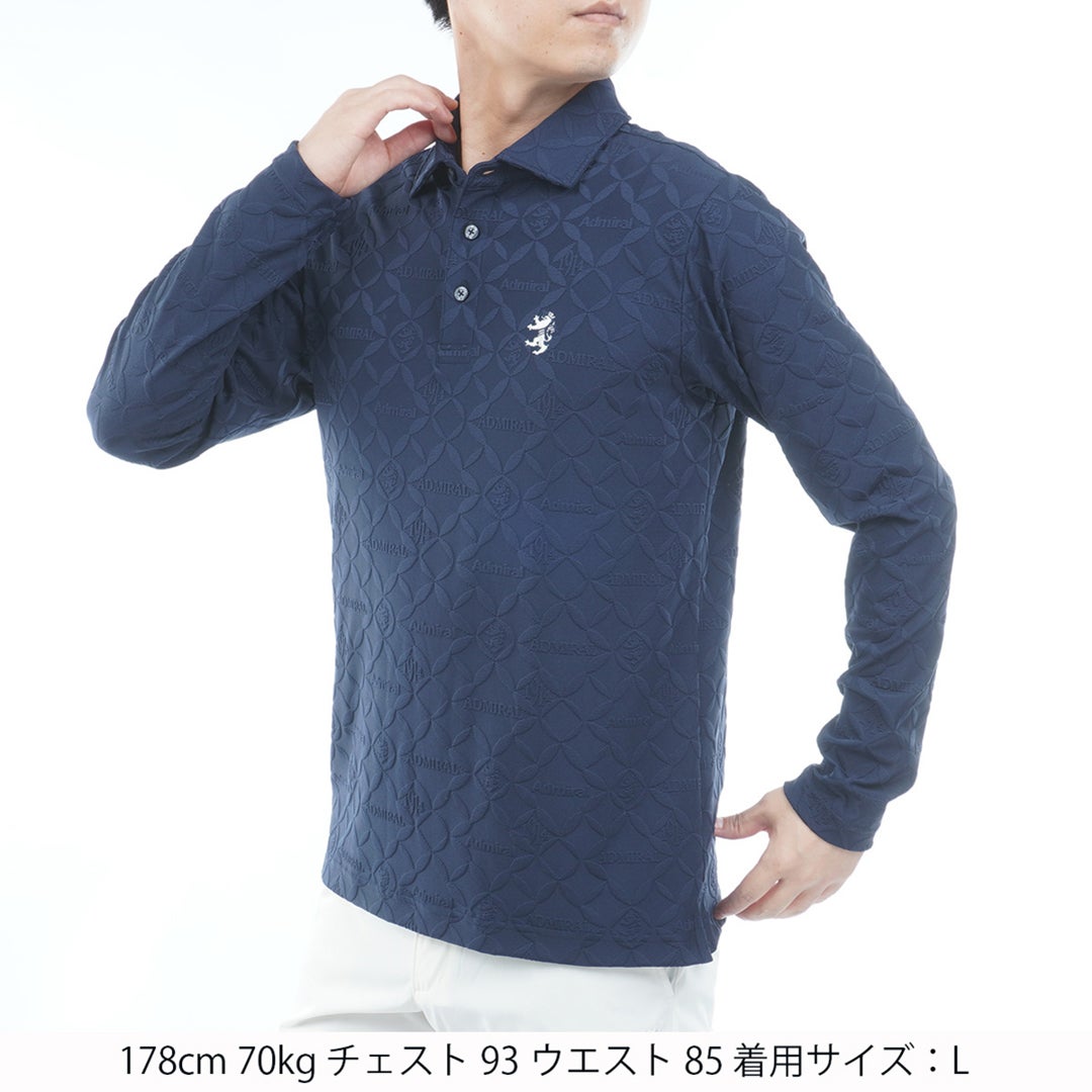 [アドミラル ゴルフ]Admiral GOLF メンズ ダマスク柄 ジャガード 長袖シャツ ADMA653 ネイビー　詳細1