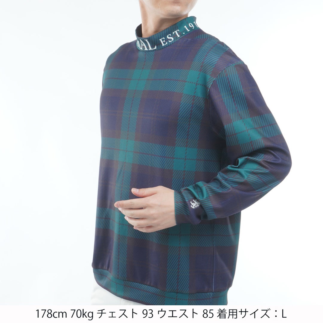 [アドミラル ゴルフ] Admiral GOLF メンズ ワッフル 長袖モックネックシャツ ADMA654 ネイビー×グリーン　詳細1