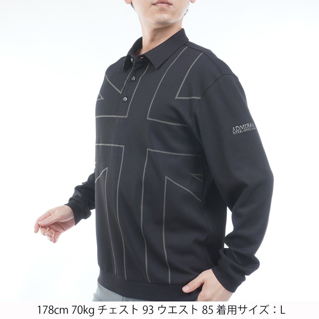 [アドミラル ゴルフ] Admiral GOLF メンズ ワッフル UJ 長袖シャツ ADMA655 ブラック　詳細1