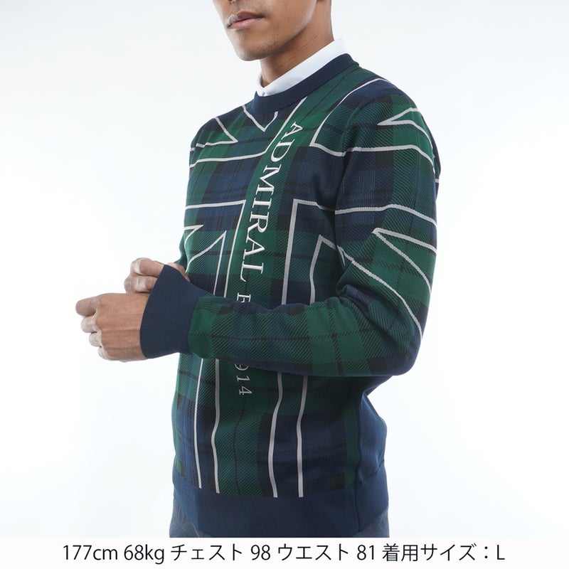 [アドミラル ゴルフ] Admiral GOLF メンズ UJ クルーネックセーター ADMA659 ネイビー×グリーン　詳細1