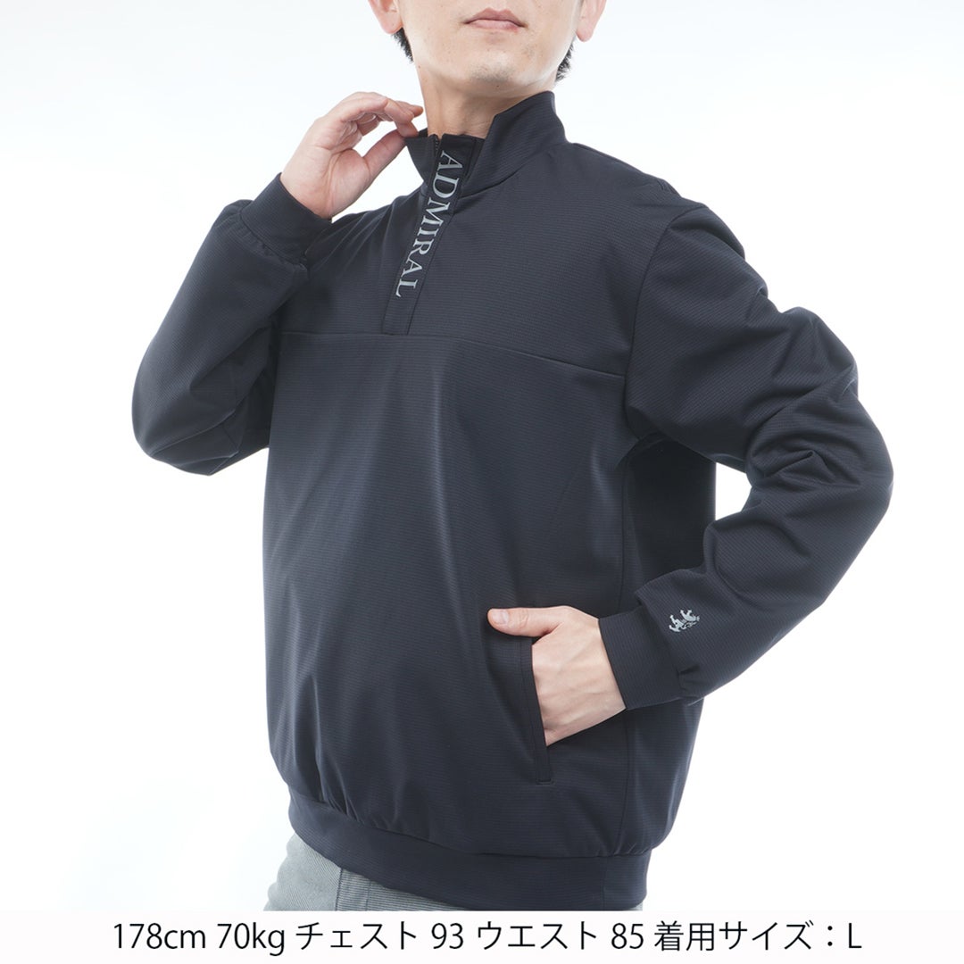 [アドミラル ゴルフ]　Admiral GOLF　メンズ 防風 ハーフジップ プルオーバー　ADMA666　ブラック　詳細1