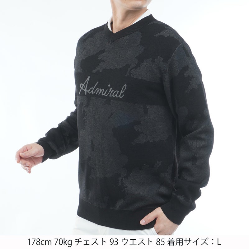  [アドミラル ゴルフ]　Admiral GOLF　メンズ カモフラージュ Vネックセーター  ADMA668 ブラック　詳細1