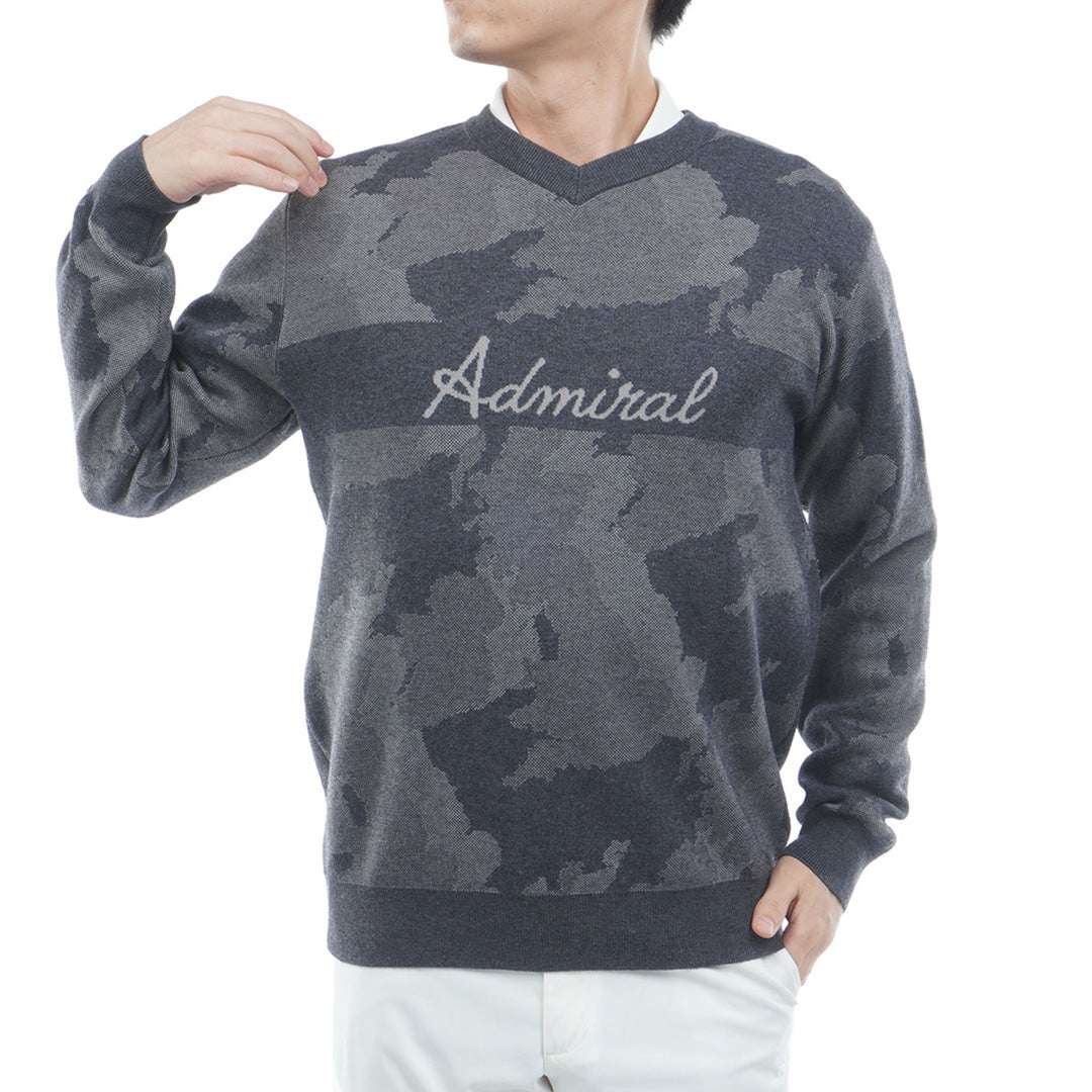 [アドミラル ゴルフ]　Admiral GOLF　メンズ カモフラージュ Vネックセーター  ADMA668 グレー　詳細