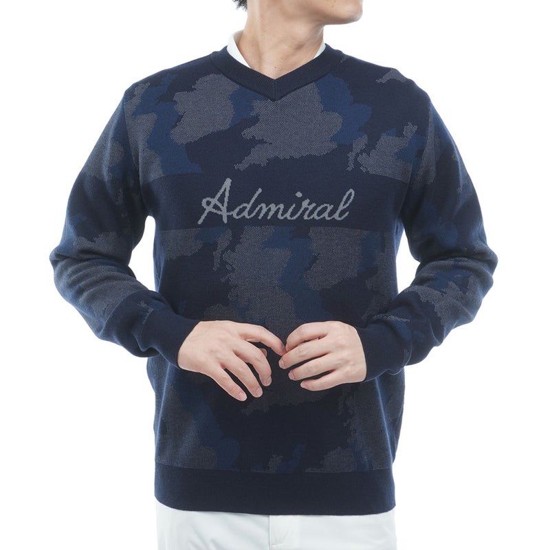  [アドミラル ゴルフ]　Admiral GOLF　メンズ カモフラージュ Vネックセーター  ADMA668 ネイビー　詳細
