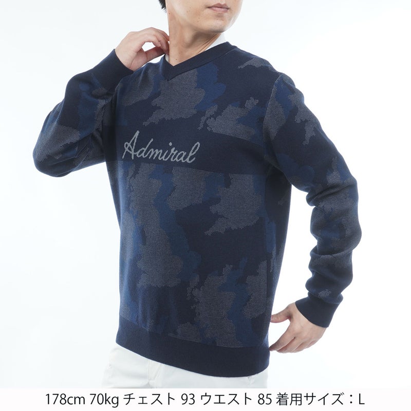  [アドミラル ゴルフ]　Admiral GOLF　メンズ カモフラージュ Vネックセーター  ADMA668 ネイビー　詳細1