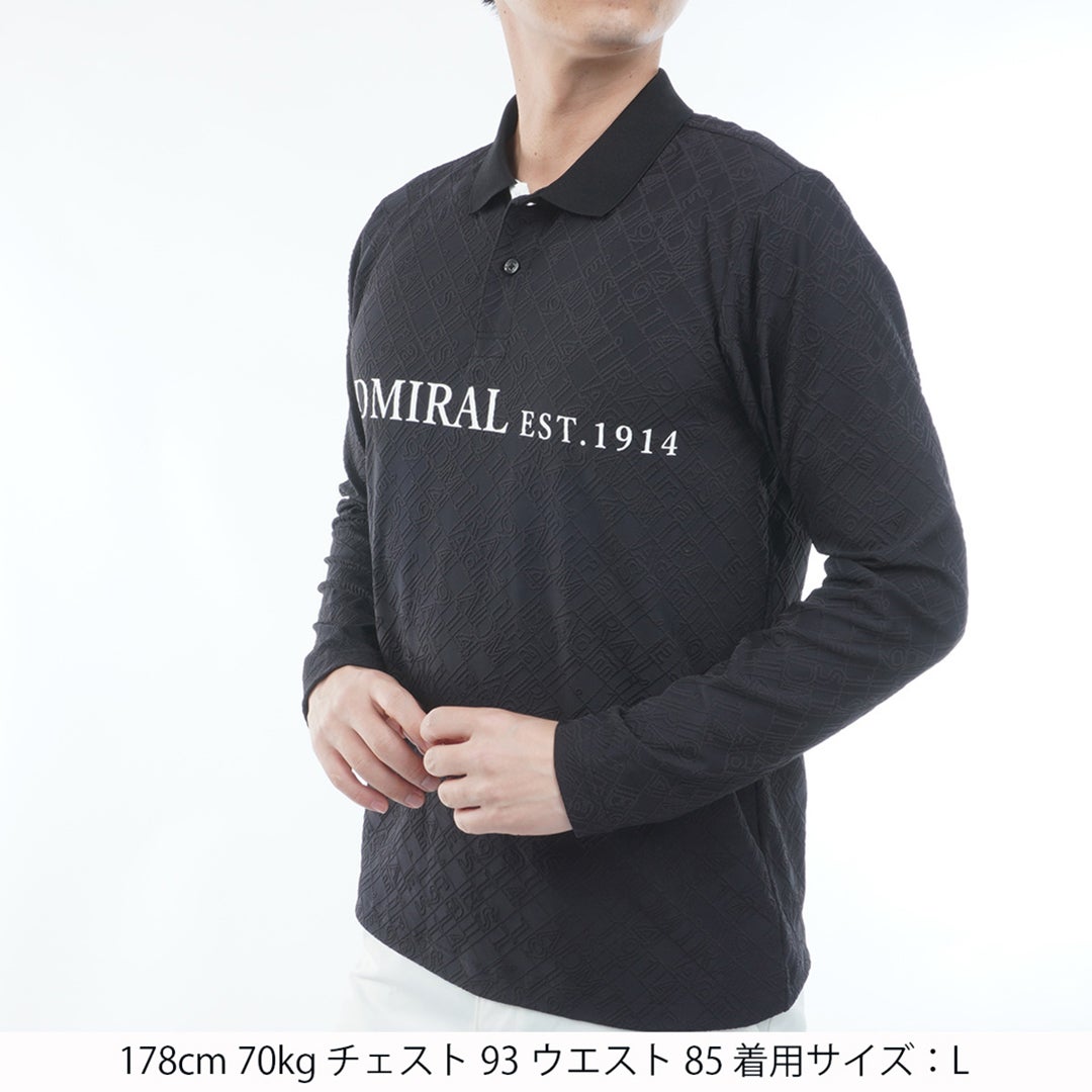  [アドミラル ゴルフ]　Admiral GOLF　メンズ ロゴ ジャガード 長袖シャツ  ADMA669 ブラック　詳細1