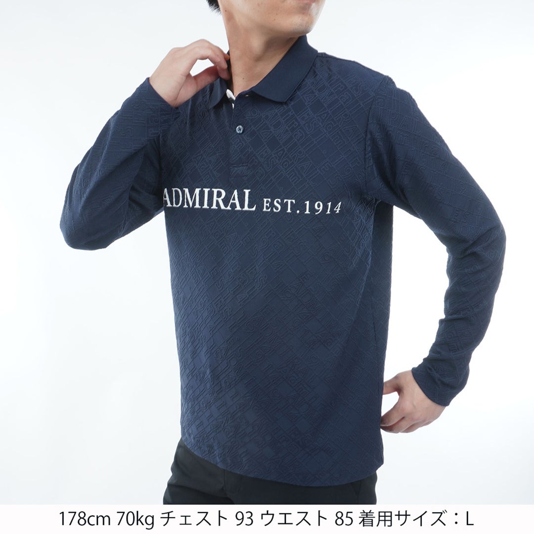  [アドミラル ゴルフ]　Admiral GOLF　メンズ ロゴ ジャガード 長袖シャツ  ADMA669 ネイビー　詳細1